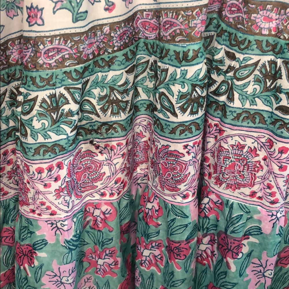 Bella tu XXL Pink and Green Tiered V-Neck Dress Resort Style with Bishop Sleeves - Picture 9 of 12